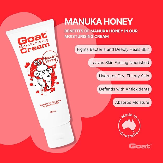 Goat Moisturising Cream - Goat Moisturising Hand and Body Cream - Enriched with Goats Milk, Vitamin E - 3.4 oz - Manuka Honey