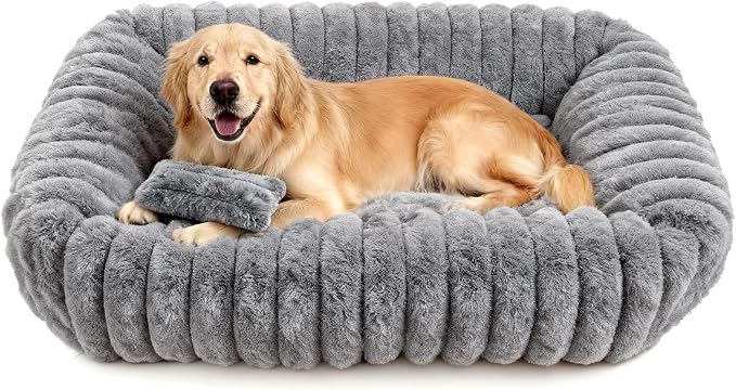 Dog Beds Large Sized Dog, Washable Self Warming Dog Cat Bed Rectangle Orthopedic Large Pet Sofa, Super Soft Plush Rabbit Fur Pet Couch Cute Cat Bed with Removable Zipper Cover & Anti-Slip Bottom