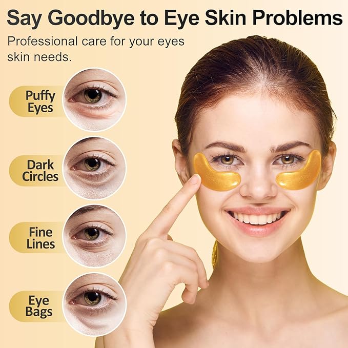 Under Eye Patches (12 Pairs) - 24K Gold Eye Masks Enriched with Abundant Collagen for Dark Circles, Puffy Eyes, Wrinkles - Gifts for Women Skin Care - Vegan & USA Tested
