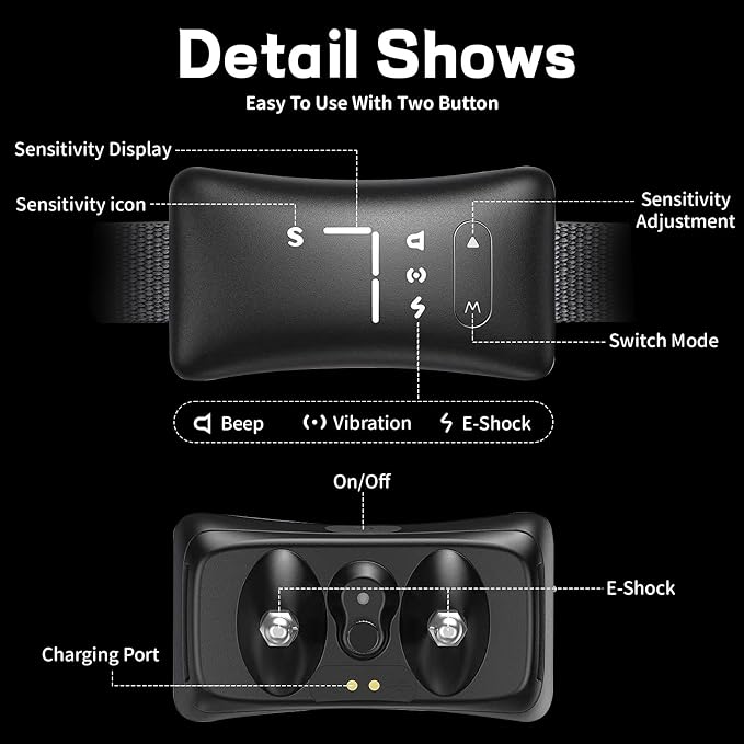 Anti-Bark Dog Training Collar, 4 Modes with 7 Sensitivity Levels, IP67 Waterproof, Rechargeable, Black