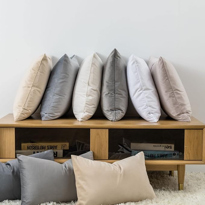 JUSPURBET 28x28 Decorative Velvet Throw Pillow Covers Cases Set of 2,Gray | Cozy Soft Euro Cushion Covers with Hidden Zipper for Couch Sofa Bed Living Room Bedroom Home Decor