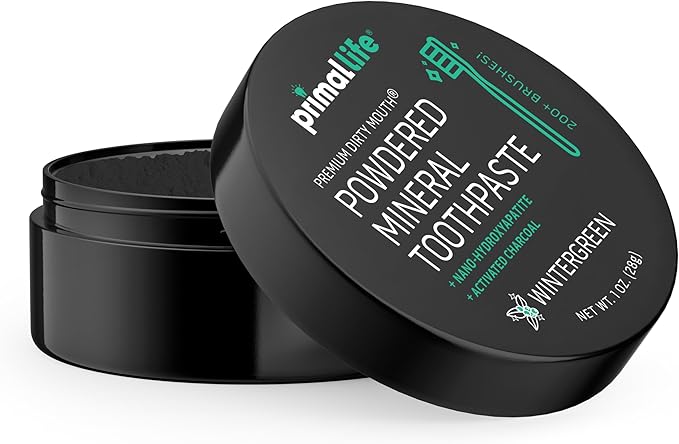 Primal Life Organics - Dirty Mouth Toothpowder, Activated Charcoal Tooth Cleaning Powder, Essential Oils Natural Kaolin & Bentonite Clay, 200+ Brushings Organic Vegan (Charcoal Wintergreen, 1 oz)