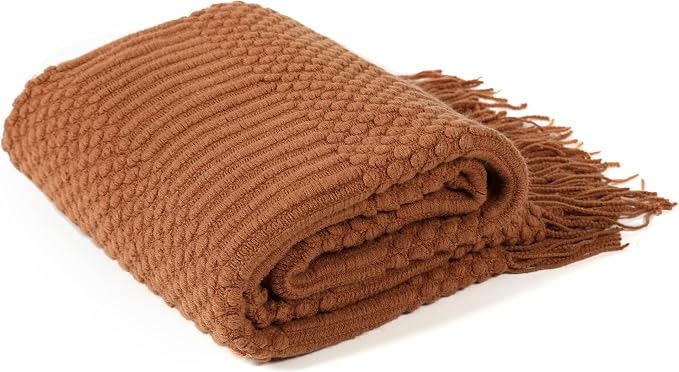 Blagic Soft Knitted Throw Blanket for Couch and Bed,Burnt Orange,60"x80" | Lightweight and Cozy,Farmhouse Boho Blanket with Tassel,Decorative for Living Room,Gifts for Adults,All Season Use