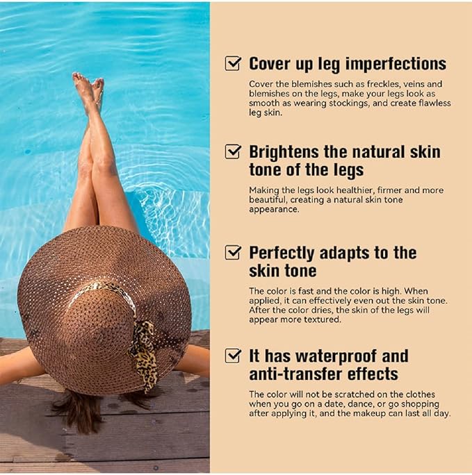 Leg Makeup, Flawless Looking Leg and Body Makeup Waterproof No Transfer Tattoos and Scar Cover up Concealer. (2# Medium Golw)