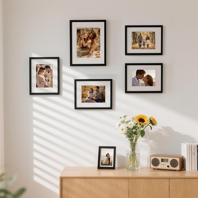 4x6 Picture Frame Set of 9, Display Pictures 3.5x5 with Mat or 4x6 without Mat, Multi Collage Gallery Square Photo Frames for Wall or Tabletop, White