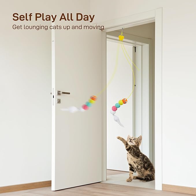 Potaroma Interactive Cat Feather Toys 5 Pcs, Cat Teaser Retractable Hanging Indoor Kitten Play Chase Exercise, Mental Physical Stimulation for All Breeds and Species (Pack of 2)