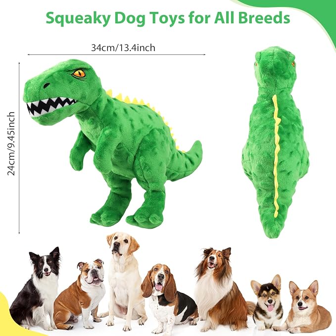 Plush Squeaky Dog Toy, Stuffed Dinosaur Interactive Chew Toy for Puppies Small Medium Dogs, Keep Them Busy & Anxiety Relief Cuddle Toy