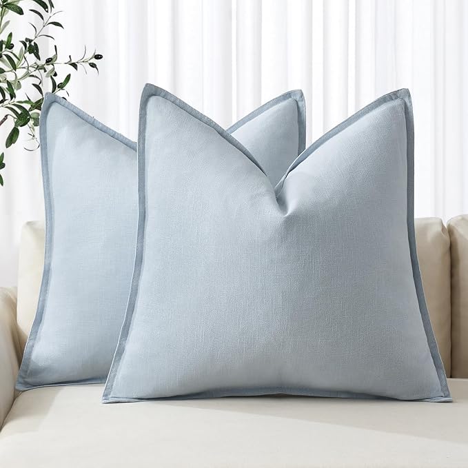 MIULEE Decorative Linen Euro Sham Pillow Covers 26x26 Light Blue | Boho Farmhouse Neutral Couch Throw Pillows for Bed, Pack of 2 Accent Coastal Modern Pillowcases, Sofa Livingroom Home Decor