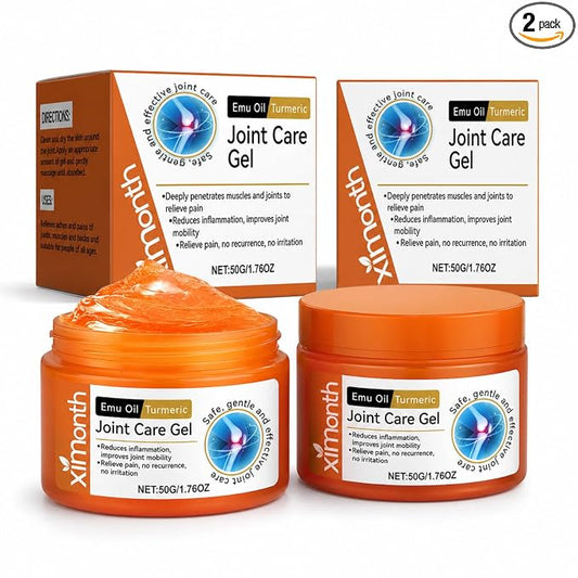 Ximonth Emu Oil Turmeric Joint Care Gel, 2 Pack 1.76 oz Each, Smooth Topical Massage for Knees, Back, Neck, Shoulders, Hands & Feet, Fast-Absorbing Daily Body Care