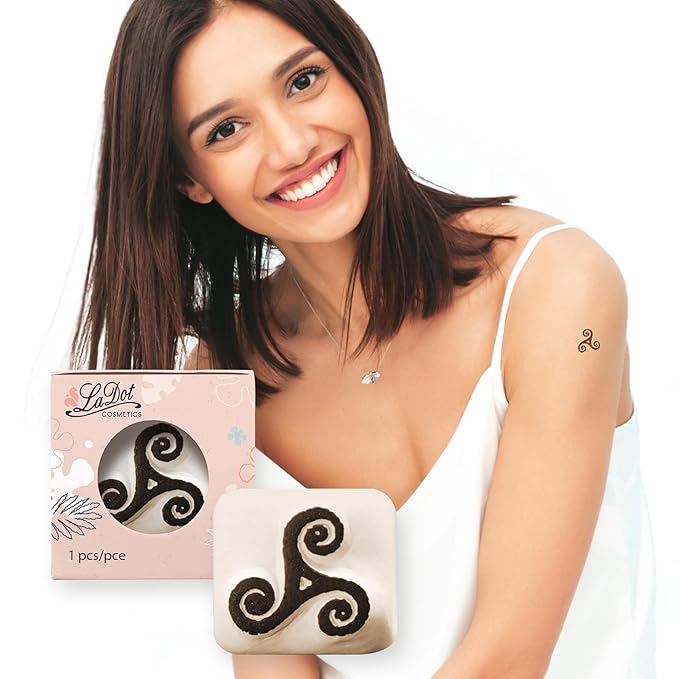 LaDot Temporary Tattoo Stamp– Easy-to-Use Reusable Ceramic Skin Stamp for Creating Custom Temporary Tattoos – Fun Body Art Tool for Parties, Events, and Festivals (Triskell, Small)
