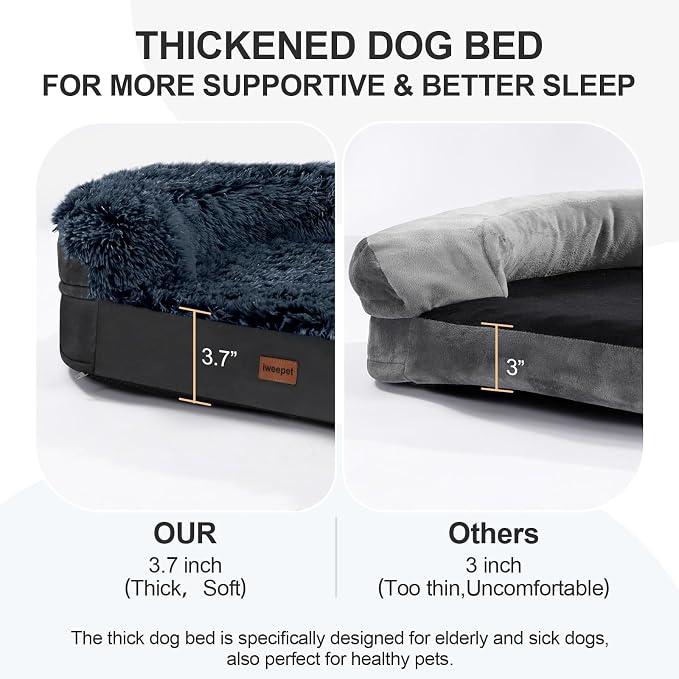 Fluffy Calming Jumbo Orthopedic Dog Beds for Extra Large Dogs, Supportive Dog Sofa Bed with 3.7 inch 28D Egg-Crate Foam, Removable Washable Plush Cover, Waterproof Lining, 48’’,Brown
