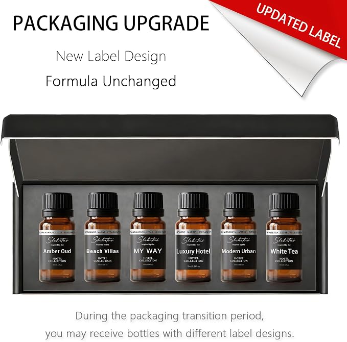 Hotel Diffuser Oil Gift Set–Luxury Hotel Inspired Fragrance Oils for Diffusers, Premium Aromatherapy Home Fragrance, Long Lasting Scent for Bedroom, Spa & Office (4.0 Fl Oz (6 x 0.68 Fl Oz))