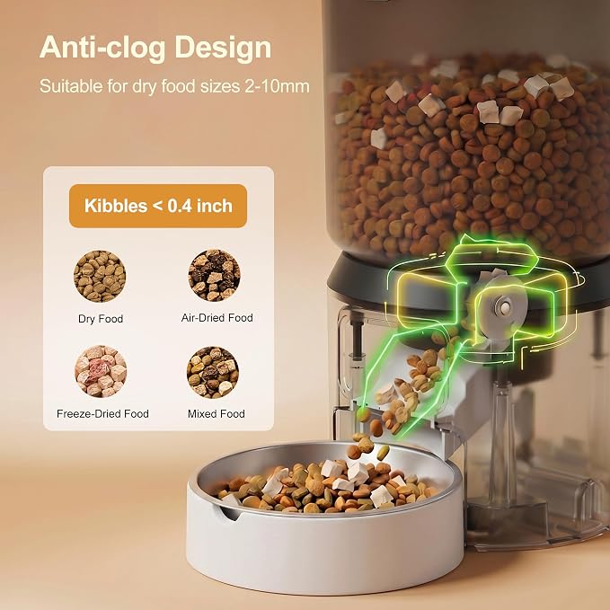 Automatic Cat Feeders, 4L Timed Cat Dry Food Dispenser Auto Pet Feeder Portion Control up to 9 Meals/Day for Cats and Small Dogs Dual Power Supply, with Stainless Bowl Fresh Food, Easy Clean