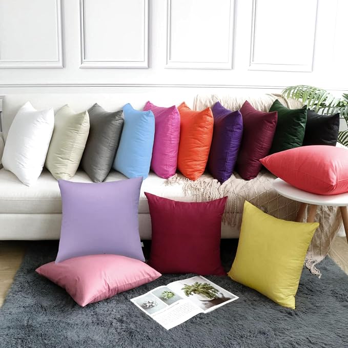 Thmyo 4-Pack 100% Cotton Comfortable Solid Decorative Throw Pillow Case, Square Cushion Cover Pillowcase Sublimation Blank Pillow Covers DIY Throw Pillowcase(18x18 inch/ 45x45cm,Light Yellow 2)