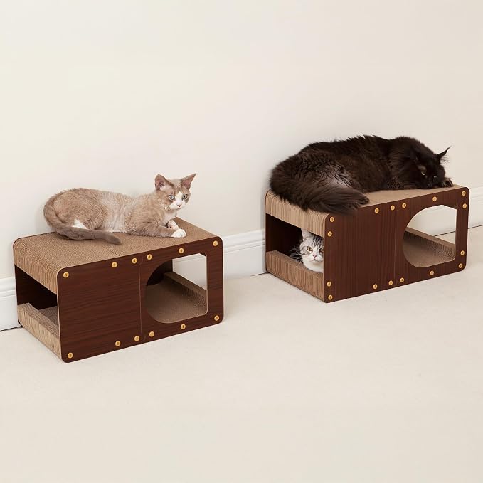 EHEYCIGA Cardboard Cat Scratcher House, 17-Inch Cat Scratch pad, Dark Brown | Cat Scratching Board for Indoor Kitten Cats, High-density Corrugated Paper, Multi-function, Anti-scratch, Easy Install
