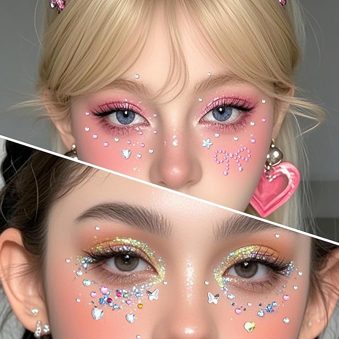SAOROPEB 5 Sheets Face Gems Face Jewels Stickers, Self Adhesive Eye Body Face Nail Crystal Rhinestones Rainbow for Women Festival Accessory and Nail Art Decorations