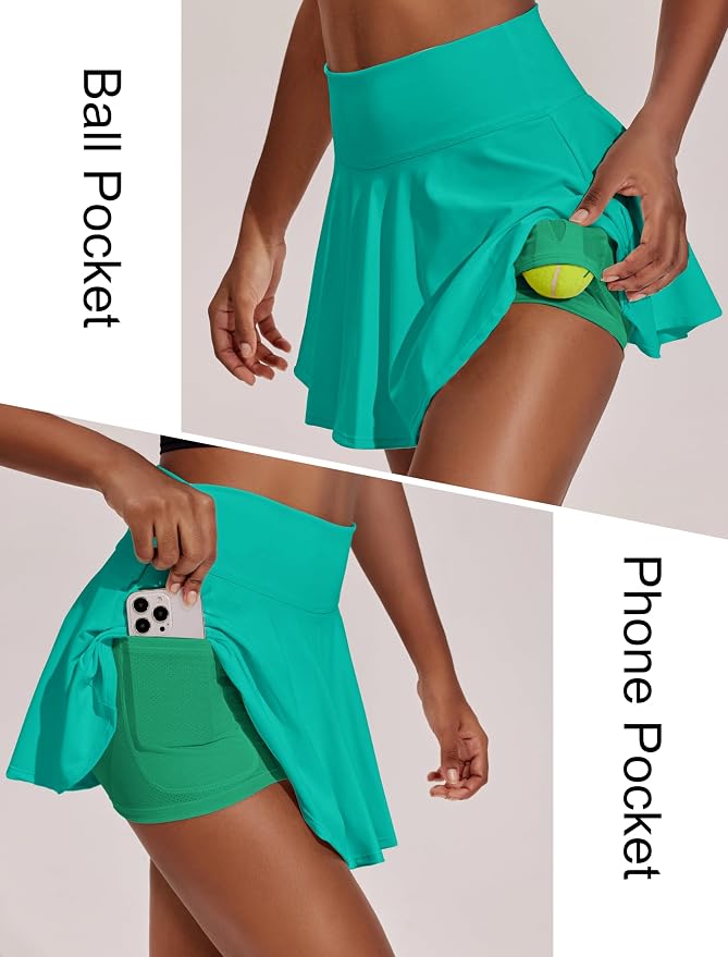 PINSPARK Womens Tennis Skirt 14" Pleated Athletic Golf Skorts with Pockets | High Waist, Tummy Control, Mini, Breathable, Lightweight, Soft, Built in Shorts, Pickleball, Casual