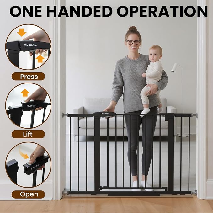 Mumeasy Baby Gate for Stairs, 29.7-46" Walk Through Dog Gate Indoor