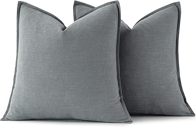 MIULEE Decorative Linen Euro Sham Pillow Covers 24x24 Gray | Boho Farmhouse Neutral Couch Throw Pillows for Bed, Pack of 2 Accent Modern Pillowcases, Sofa Livingroom Home Decor