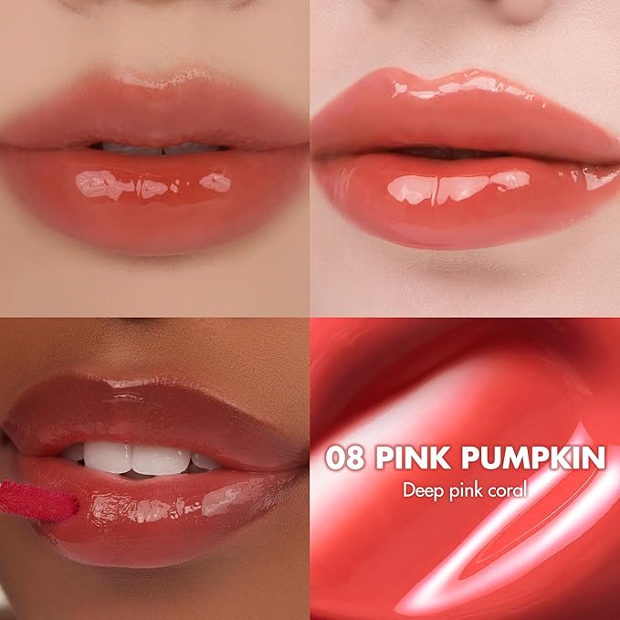 rom&nd Juicy Lasting Tint #08 Pink Pumpkin | Vibrant Deep Pink Coral Lip Gloss | Plumping, Hydrating, Long-Lasting Non-Sticky Shine