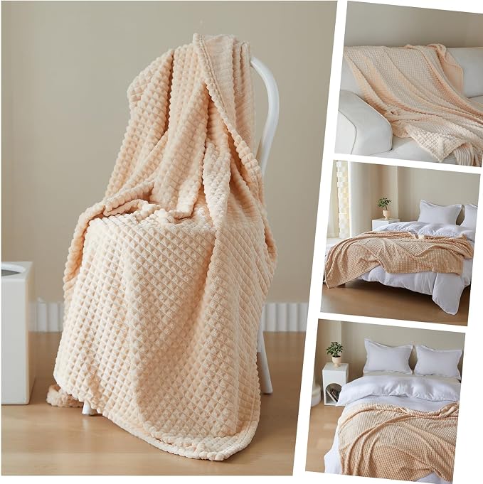 Simple&Opulence Ivory Throw Blanket for Couch-Super Soft Fluffy Blankets for Women 50x70 Inches Cozy Lightweight Fleece Blanket for Home Decor