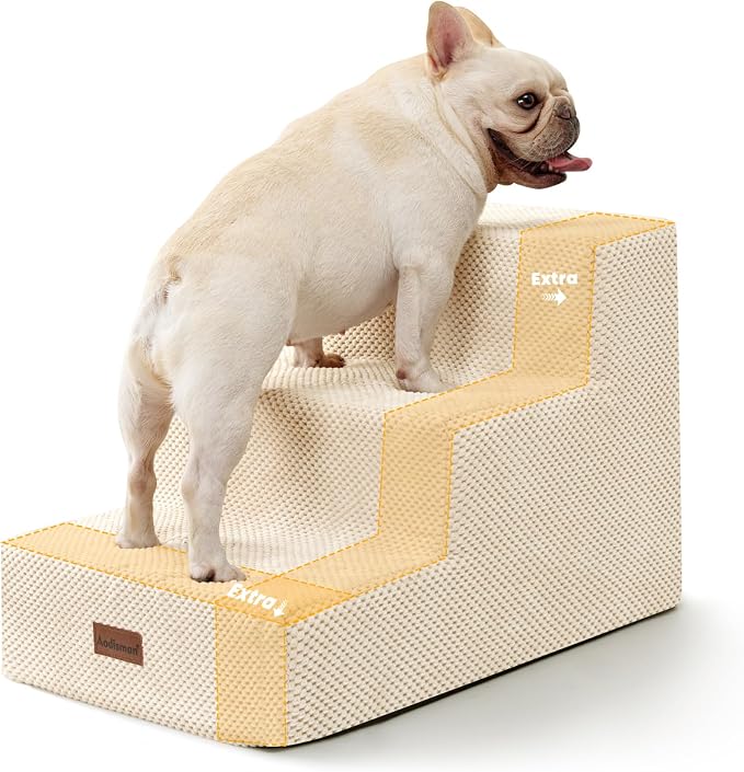 Aodisman Dog Stairs for Small Dogs,Wider 3-Step Pet Steps for Couch & Bed | High-Density Foam Dog Steps with Anti-Slip Bottom,Easy for Puppies,Older Cats & Dogs to Reach Sofas & Chairs,Beige,15.7" H
