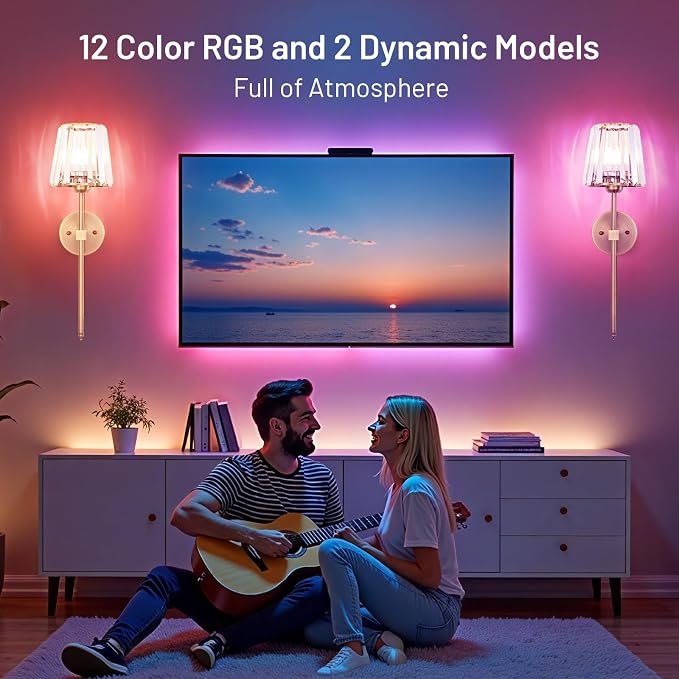 Crystal Battery Operated Wall Sconces Set of 2, Brass Rechargeable Wireless Wall Lights with Crystal Lampshade, 12 RGB and 3CCT Dimmable Wall Lamp with Remote for Bedroom Living Room Hallway