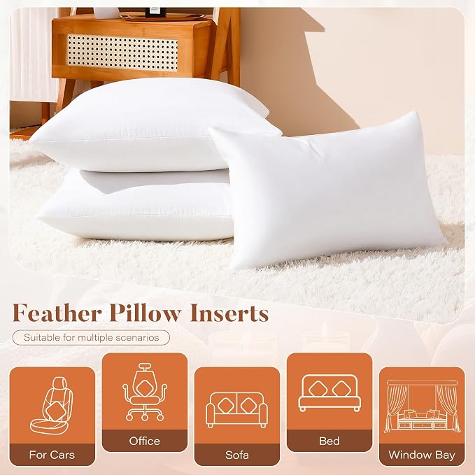 DOWNSTORIA 22x22 Feather Down Pillow Inserts Set of 2, 100% Cotton Cover | Soft Decorative Throw Pillows for Bed, Couch, Sofa, Bedroom, Living Room, Apartment and Farmhouse Home Decor