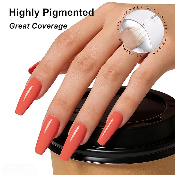 YTD Likomey Coral Orange Gel Nail Polish,15ml Salon Home DIY Manicure and Pedicure Fall Winter Soak Off UV Color Varnish,CS443