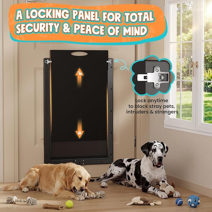 3-Flaps Plastic XL Dog Door for Door, Pets Up to 220 lb | Upgraded Aluminum Locks & Metal Screws, Insulated Flap, Closing Panel, Easy Install for Interior & Exterior Doors