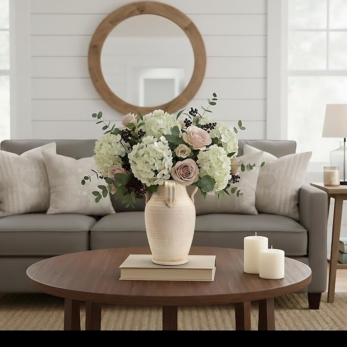 Emotionally Grounded Vase, Vaseking Large Ceramic Rustic Vase with 4 Handles, 10.83 inch Minimalist Decorative Farmhouse Tall Vases for Home Decor, Living Room, Enterway, Table Decoration, Fossil