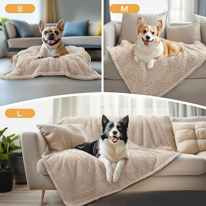 1 Pack 3 Calming Blankets Fluffy Premium Fleece Pet Blanket Soft Sherpa Throw for Dog Puppy Cat Beige Large (41" x31'') | Fluffy Throw Blanket Washeble for Crate Bed Couch Indoor. Cozy Pet Blanket, Puppy Essentials Dog gift,Beige,Large