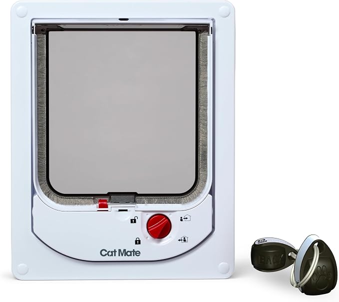 Cat Mate Electromagnetic 4-Way-Locking Cat Flap with 2 Collar Keys - White