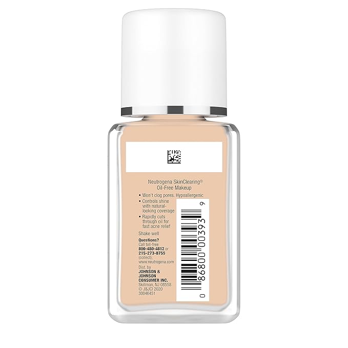 Neutrogena SkinClearing Oil-Free Acne and Blemish Fighting Liquid Foundation with.5% Salicylic Acid Acne Medicine, Shine Controlling Makeup for Acne Prone Skin, 60 Natural Beige, 1 fl. oz