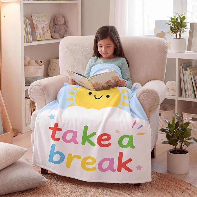 50'' x 60'' Back to School Take a Break Throw Blanket Classroom | Calm Down Corner Break Room Decor for Sofa Couch Bed Reading Corner Blanket Teacher Supplies Classroom Decorations