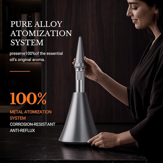 Waterless Diffuser, 2000 Sq.Ft Coverage，Essential Oil Diffuser with Bluetooth App Remote Control, Adjustable Mist Mode, Timer, Mood Lights Aromatherapy Diffuser for Home, Office, Hotel