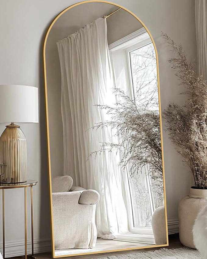 Antok 68" x26” Arched Full Length Floor Mirror, Gold Aluminum Frame, Free Standing/Wall Mount/Leaning for Bedroom, Living Room, Dressing Room