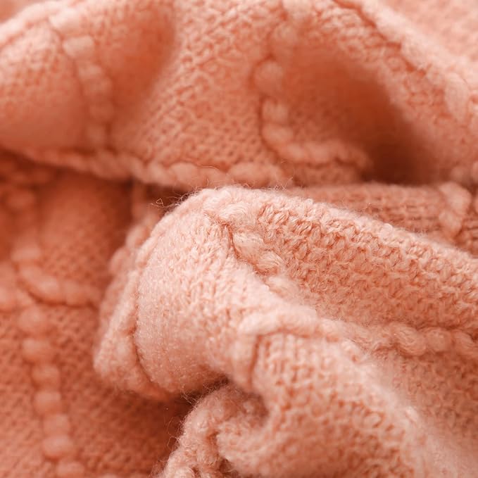 BOURINA Orange Throw Blanket 50x60Inch Boho Knitted Soft Throw Sofa Blanket | Knitted Throw Blanket 50x60 Inches, Soft Lightweight Boho Weave Throw Decorative Couch Blanket for Living Room Bedroom Chair