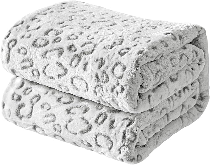 Flannel Fleece Leopard Print Throw Blanket Super Soft Lightweight Fluffy Throw for Couch, 40"X50",Grey