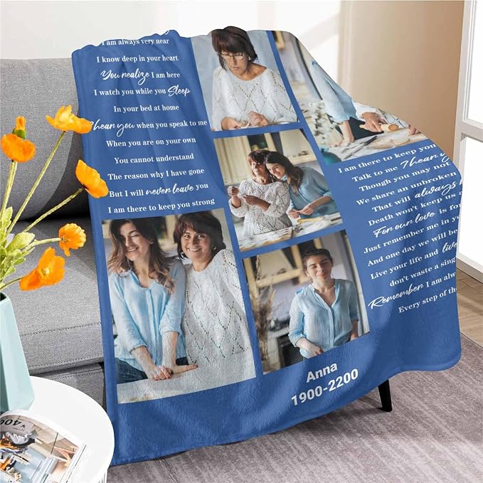 Custom Memorial Blanket with Photo - Sympathy Gift for Loss of Loved One