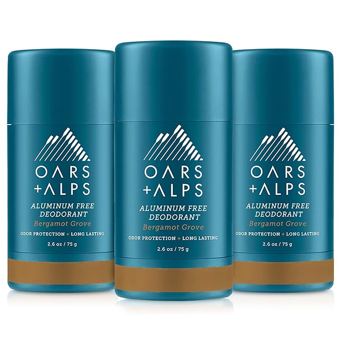 Oars + Alps Aluminum Free Deodorant for Men and Women, Dermatologist Tested and Made with Clean Ingredients, Travel Size, Bergamot Grove, 3 Pack, 2.6 Oz Each