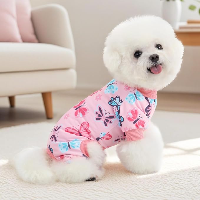 XPUDAC 4 Pack Dog Pajamas Summer Dog Pjs for Small Dogs Pet Outfits, L | Stretchy, Soft, Breathable, Sleepwear, Girl Dog Clothes, Gentle on Skin, Dog Recovery Suit, Shedding Suit, All Seasons