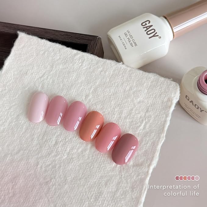 GAOY Pink Gel Nail Polish Set, 6 Colors Nude Jelly Pink, UV Light Cure Gel Polish for Nail Art DIY at Home