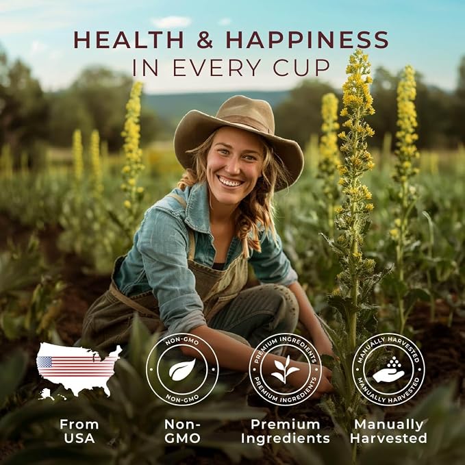 Gya Tea Co Mullein Leaf Herbal Tea Pod (16 Count)- Decaf Wellness Tea for Body Comfort & Relaxing