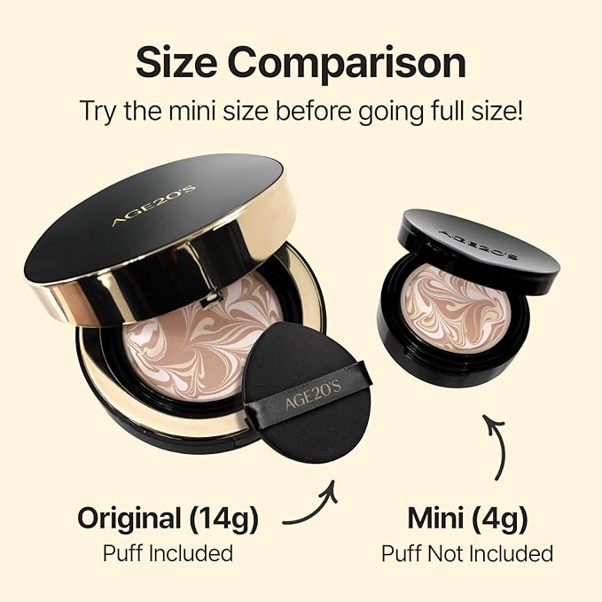 [MINI SIZE] AGE20'S Signature Essence Pact | 28N | Vegan Korean Cushion Foundation | Pack of 1 | Cream Foundation, Dewy & Glow Finish, Natural Coverage, SPF 50+ | 0.14 oz