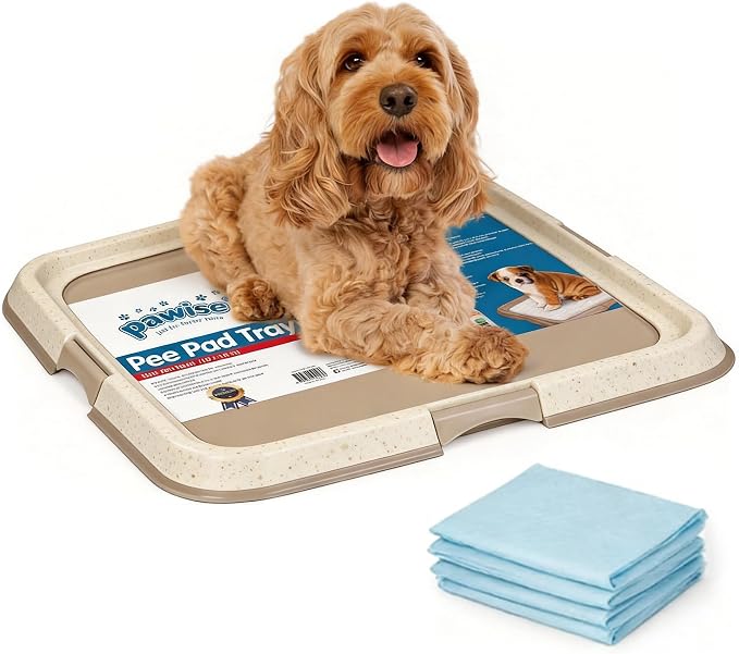 Pawise Dog Pee Pad Holder for Puppy, Puppy Pad Holder Tray with 4 Pee Pads, Pet Training Pee Pad, Indoor Potty Tray for Senior Dogs, Dog Toilet for Newborn Puppies, 23.5" x 23.5"