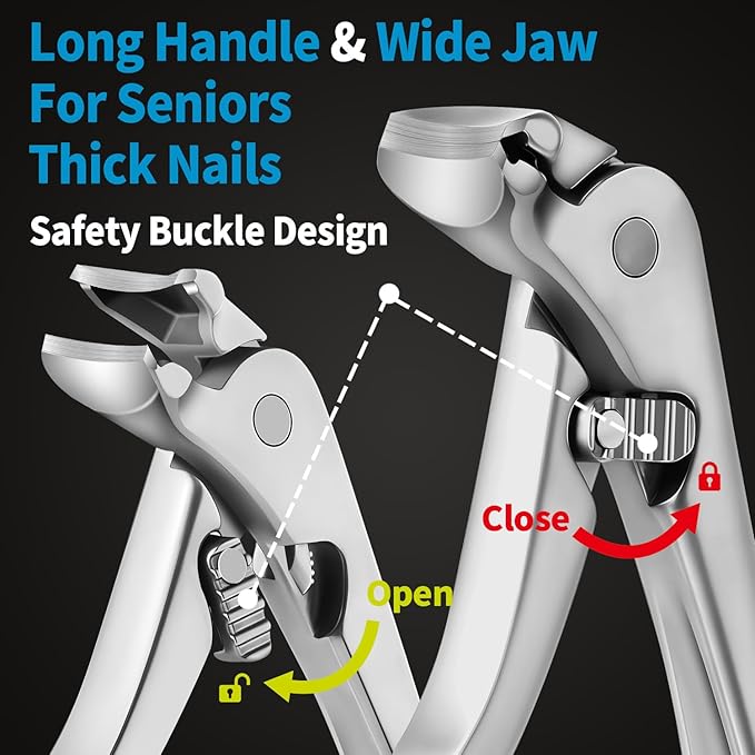 Thick Toenail Clippers, Long Handle Angled Stainless Steel Heavy Duty Toenail Clippers for Thick Toenails, Curved Blade Extended Toe Nail Clippers for Thick Nails for Seniors, Men, Women