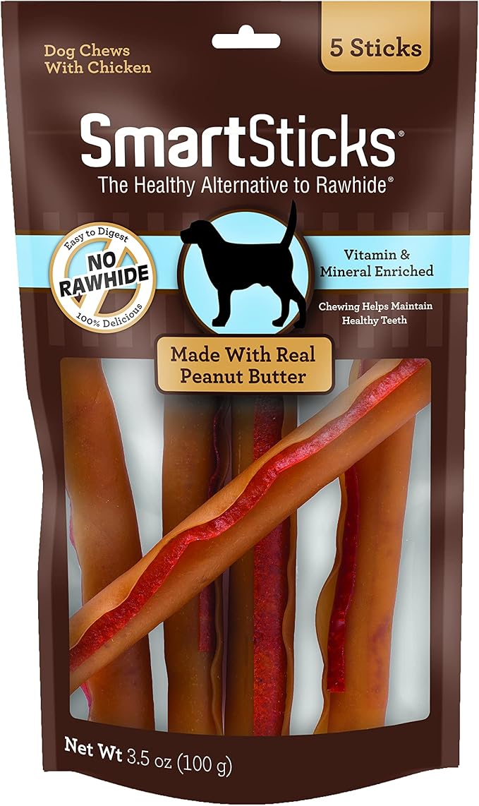 SmartBones SmartSticks, Treat Your Dog to a Rawhide-Free Chew Made With Real Meat and Vegetables | With Real Peanut Butter & Chicken, Easy To Digest Chew, Vitamin & Mineral Enriched, Supports Dental Health, For Small Dogs