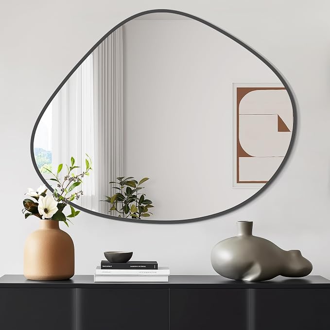 Asymmetrical Mirror, Irregular Wall Mirror for Bathroom, Abstract Wall Mirrors Decorative for Bedroom Living Room Entryway Hall, Mirrors for Wall Decor 28" H x 23" W, Black