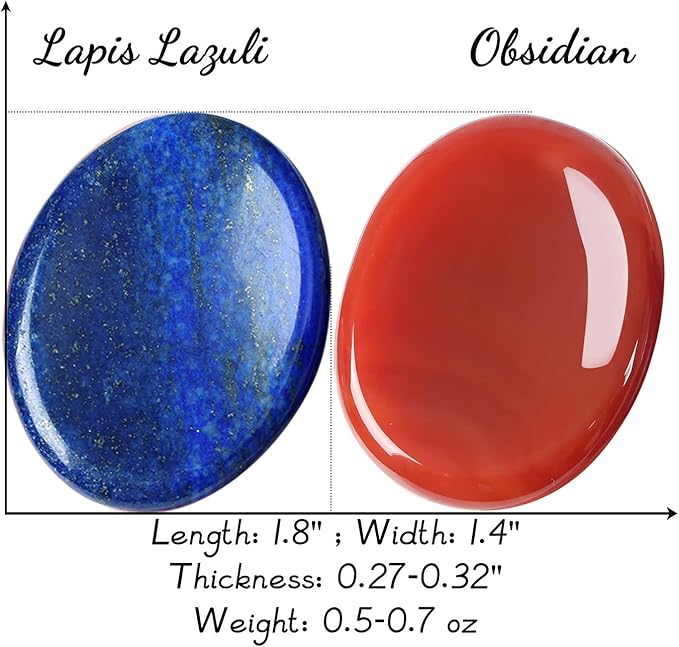 2PCS Worry Stone for Anxiety Red Carnelian Agate Lapis Lazuli Healing Crystals Hand Carved Thumb Stones Pocket Gemstones Meditation Oval Shaped Crystal Natural Reiki Relax Palm Stone Therapy Relief